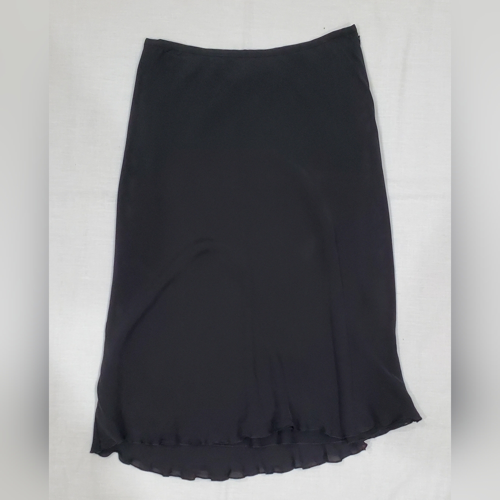 Ann Taylor Elegant Black Silk Midi Skirt